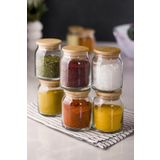 GELSİNEVİNE 6'lı Bambu Kapaklı Cam Kavanoz & Baharat Takımı & Baharatlık Seti 200 ml (VAKUM KAPAK)
