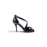 GELTONY SHOES 𝐋𝐄𝐗𝐎𝐑𝐀 | 𝐆𝐄𝐋𝐓𝐎𝐍𝐘® Gümüş Metalik Siyah Deri X Çapraz El Yapımı Topuklu Ayakkabı (Tango • Düğün • Gece • Davet)