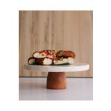 Gemboss Doğal Mermer 28 Cm Pasta Kek Standı , Ahşap Ayaklı Kek Standı,mermer Sunumluk, 2 Cm Kalınlığında