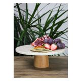 Gemboss Doğal Mermer Pasta Kek Standı , Ahşap Ayaklı Kek Standı,mermer Sunumluk, Mermer Peynir Tabağı 28 Cm