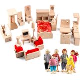 Gemileo 5 Set Bebek Evi Mobilya Aksesuarları Ahşap Banyo/Oturma Odası/Yemek Odası/Yatak Odası/Mutfak Ev Bebek Dekorasyon Sembolik Oyun Çocuk Kız Oyuncakları