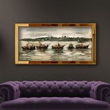 Gemiler ve İstanbul Aynalı Çerçeveli Duvar Sanatı Kanvas Tablo 70x130 cm