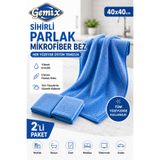 GEMİX Sihirli Parlak Mikrofiber Bez 40x40 cm Mavi 2’li Paket Çok Amaçlı Temizlik Bezi