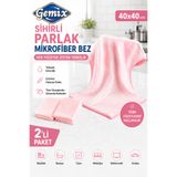GEMİX Sihirli Parlak Mikrofiber Temizlik Bezi 40x40 cm Pembe 2’li Paket Yüksek Emicilik Çizmez Doku