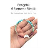 Gemsartdeco Fengshui Beş Element Dengesi Bileklik (İnci- Elmas -Zümrüt -Yakut Ve Firuze Taşı)