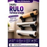 Genç 3D 3 Katlı Rulo Tutucu Stand - Mutfak Dolap Içi ve Duvar Tipi Streç Film, Alüminyum Folyo ve Pişirme Kağıdı Organizeri