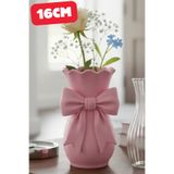 Genç 3D Coquette Fiyonklu Dekoratif Vazo 16 cm | Estetik Kurdele Detaylı Çiçek Vazosu | Romantik Oda