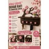 Genç 3D Kiraz Çiçeği Tasarımlı Duvar Rafı ve Anahtar Askısı - Estetik Sakura Temalı Mini Takı ve Obje Rafı - Dekoratif Duvar - Pembe