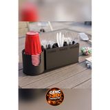 Genç 3D Parti Tipi Bardak ve Çatal Kaşık Düzenleyici Stand - Plastik Bardak ve Peçete Düzenleme Kutusu - Piknik ve Bahçe - Siyah