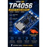 Genç 3D TP4056 Type-C 5V 1A Lityum Pil Şarj Modülü ve Özel 3D Sabitleme Montaj Aparatı - Dıy Elektronik Projeler Için Şarj - 1 Adet