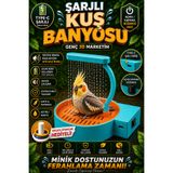 Genç 3D Type-C Şarjlı Otomatik Kuş Banyosu ve Duşu | Muhabbet Kuşu, Sultan Papağanı, Kanarya İçin | Devridaimli Su Havuzu | Halka Oyuncak Hediyeli