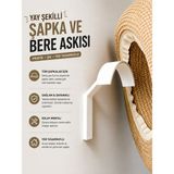 Genç 3D Yay Şekilli Şapka ve Bere Askısı - Duvara Monte Kep ve Şapka Düzenleyici - Koruyucu Oval Tasarım Askılık Aparatı - Beyaz