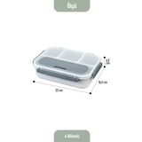 GENC DIJITAL BASKI Kaşık Çatallı Lunch Box Sızdırmaz Contalı Kapaklı 4 Bölmeli Beslenme Kabı - Pembe - Gri
