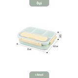 GENC DIJITAL BASKI Kaşık Çatallı Lunch Box Sızdırmaz Contalı Kapaklı 4 Bölmeli Beslenme Kabı - Pembe - Yeşil