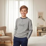 Genç Erkek Pamuklu Gri Melanj - Lacivert Renk Pijama Takımı AL003 V2 BB2435