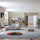 Genç Odası - 5 Kapaklı Aynalı Dolap, Karyola, Komodin, Çalışma Masası, Kitaplık
