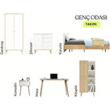 Genç Odası Takımı 6 Parça | Gardırop + Karyola + Şifonyer + Komodin + Çalışma Masası + Kitaplık | - Safir Meşe - Beyaz
