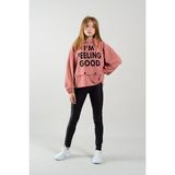 Genç Unisex Kapüşonlu Önden Baskılı Sweatshirt - Pembe - 9 - 10 Yaş