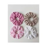 GENCATELİER Pembe Tonlarında Çiçekli Ekose Scrunchies Pofuduk Saç Lastiği 4'lü Set