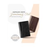 Gencer Leather Hakiki Deri Dikey Kartlık Kahverengi Siyah