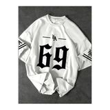 gencerco Erkekler İçin LA Grafikli & '69' Baskılı Tişört Rahat Kesim Tişört Baskılı Premium Oversize T-shirt