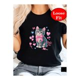 gencerco Pembe Papyon Takan Sevimli Kedi Baskılı Premium Oversize T-shirt
