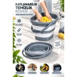 Genchome Homeware 11 Litre Katlanabilir Kova – Katlanır Saplı Su Temizlik Kovası, Kamp Piknik Karavan Taşınabilir Kova - Gri