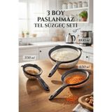 GENCHOME HOMEWARE 3 Boy Paslanmaz Tel Süzgeç Seti, Tencereye Sabitlenen, Kaymaz Saplı, 1000-650-350 ml