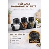 Genchome Homeware 3’lü Cam Baharatlık Seti Standlı | Ayarlanabilir Kapaklı | 210 cc | Şık ve Modern Tasarım - Siyah - 210 ml