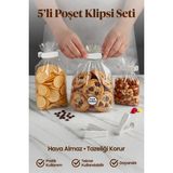 GENCHOME HOMEWARE 5’li Poşet Klipsi Seti | Gıda Poşet Kapatıcı, Hava Geçirmez Tazelik Koruyucu Mandal