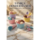 GENCHOME HOMEWARE 9 Parça Dondurma Seti 4 Kap 4 Kaşık 1 Kornet Kaşığı BPA Free Renkli Set