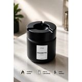 Genchome Homeware Kapaklı Kokusuz Küllük 425 ml | Cam Hazne, Koku Hapseden Sistem, Şık & Modern Sigara Küllüğü - Siyah