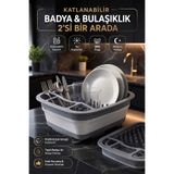 GENCHOME HOMEWARE Tıpalı Katlanabilir Badya Bulaşıklık 2’si 1 Arada | Pratik Yer Kaplamaz Tasarım | Mutfak Organizer