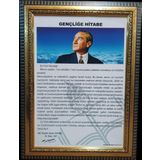 Gençliğe Hitabe Portre Tablo Yaldız Sarı-Siyah Çerçeveli 45x60cm