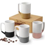 Gencywe 4'lü Seramik Kahve Kupası Seti, 16 oz Saplı Çay Bardağı, Latte için Porselen Kupa, Sıcak Çay, Kapuçino, Süt, Kakao, Mikrodalga ve Bulaşık Makinesinde Yıkanabilir Bardaklar Erkekler Kadınlar