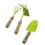 Genel 3 Parça Bahçe Hobi Seti, Renkli Metal, Çift Başlı Çapa, 3 Dişli Tırmık, Kürek, Ahşap Saplı, Plastik Malzeme, 450g