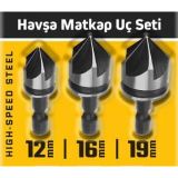 Genel 3 Parça Havşa Matkap Ucu Seti, Çelik, 12mm-16mm-19mm, Phillips Başlı Vidalar için, Standart Yüzey