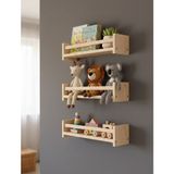 Genel Ahşap Çocuk Odası Montessori Raf Kitaplık 3'lü Set - Duvar Dekoru Oyuncak Rafı 60X40 cm - Bej