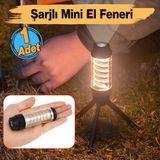 Genel Amaçlı Mini Şarjlı El Feneri 10 Saat Çalışma 360 Lümen Type-C Tripodlu Ambianslı Kamp Lambası - Beyaz