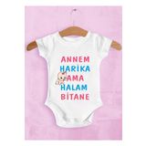 Genel Annem Harika Ama Halam Bitane Baskılı Beyaz Bebek Zıbın