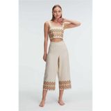 Genel Askılı Oyuk U Yaka Geometrik Nakış Detaylı Pijama Takımı, S, P493043S5228, Krem, kadın