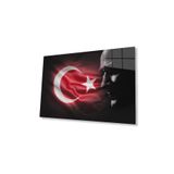 Genel Atatürk Bayrak Atatürk Silüetli Gölgesiz Siyah Fonlu Cam Tablo 4mm Dayanıklı Temperli Cam Duvar Sanatı Çerçevesiz