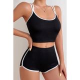 Genel Beyaz Çapraz Lastik Detaylı Kaşkorse Şortlu Gecelik Takımı, S/M, P465429S4176, Siyah, Kadın