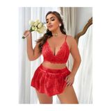 Genel Büyük Beden Dantel Fantezi Gecelik, 3XL, P493386S9475, Kırmızı, kadın