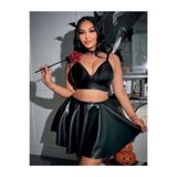 Genel Büyük Beden Deri Görünümlü Etekli Fantezi Takım, 3XL, P493397S9927, Siyah, Kadın