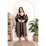 Genel Büyük Beden Desenli Dantel İşlemeli 2'li Gecelik Sabahlık Takımı, 2XL, P493421S3001, Leopar, kadın