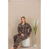 Genel Büyük Beden Desenli Viskon Pijama Takımı, 4XL, P493431S420, Leopar, kadın