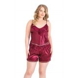 Genel Büyük Beden Saten Babydoll Şort Pijama Takımı, 4XL, P492175S6850, BORDO, kadın