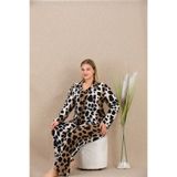 Genel Büyük Beden Siyah Benekli Düğmeli Uzun Kol Viskon Pijama Takımı, 4XL, P493435S2533, Görsel, üniseks-yetişkin
