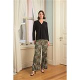 Genel Çiçek Desenli Uzun Kollu Pijama Takımı, XL, P493207S5745, SİYAH, kadın